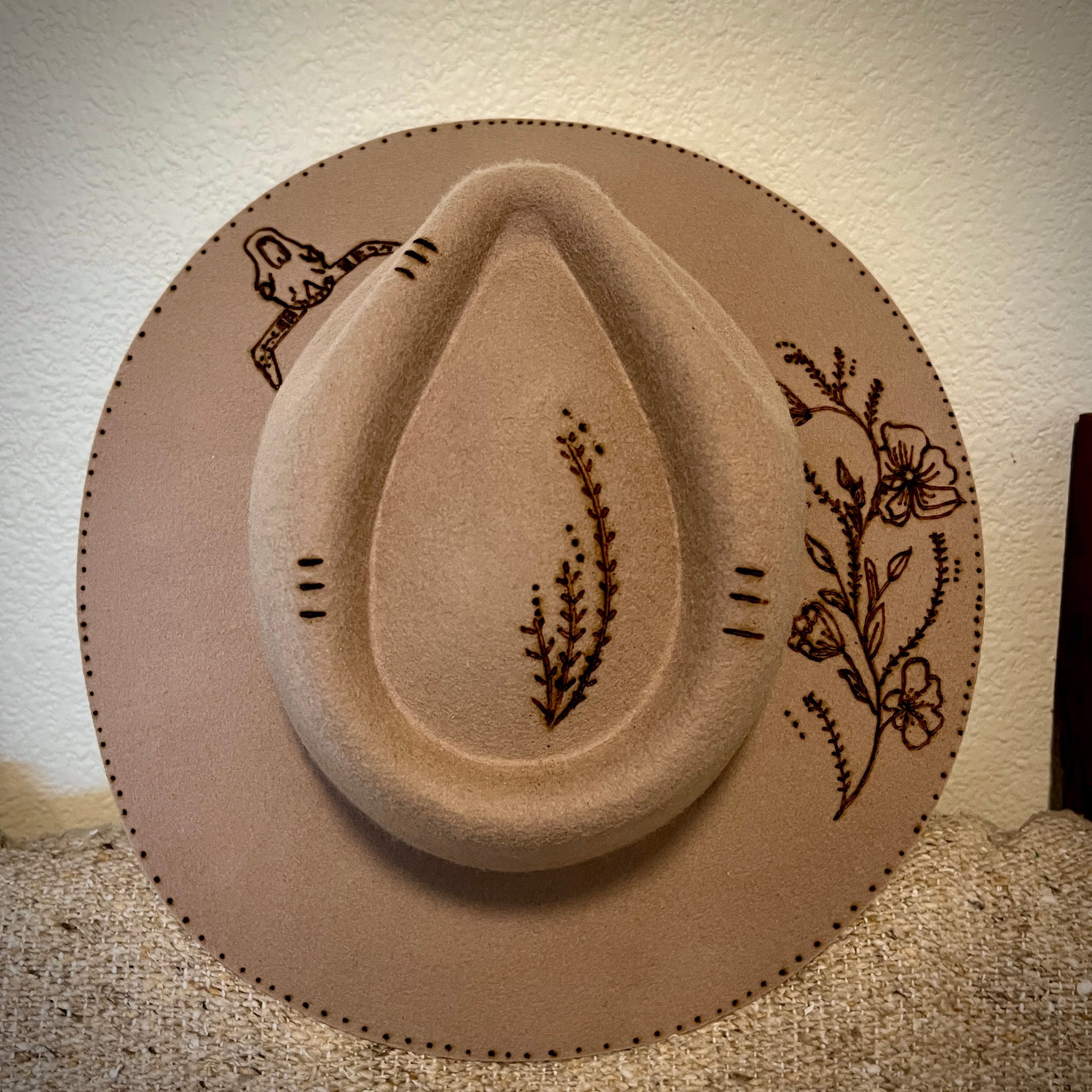 Personalized Morgan & Tayler Fedora Longhorn and poppies Felt Hat