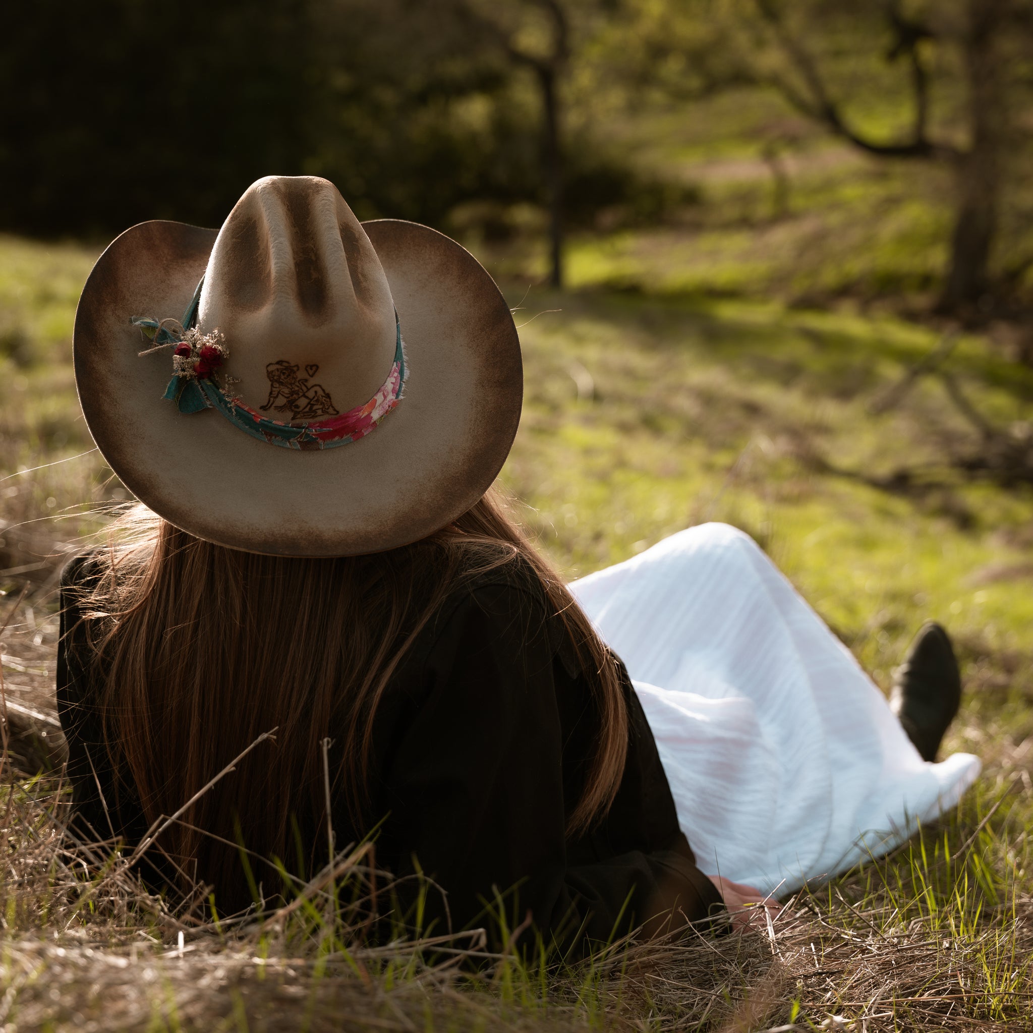 Retro Cowgirl Pinup:  Flame Darling -Distressed Felt Cowboy Hat
