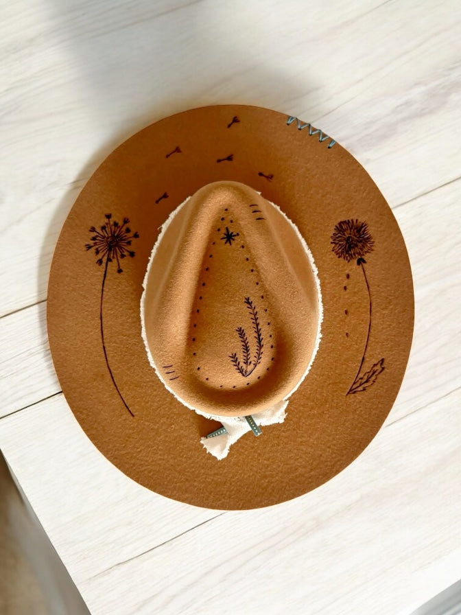 Whisper Bloom – Personalized Flame Kissed Felt Hat – Tobacco